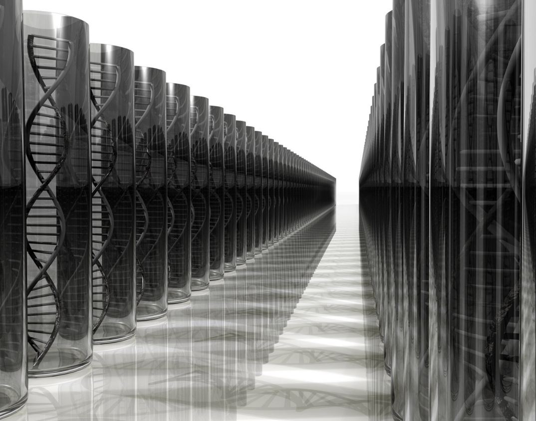 DNA graphic in black and grey
