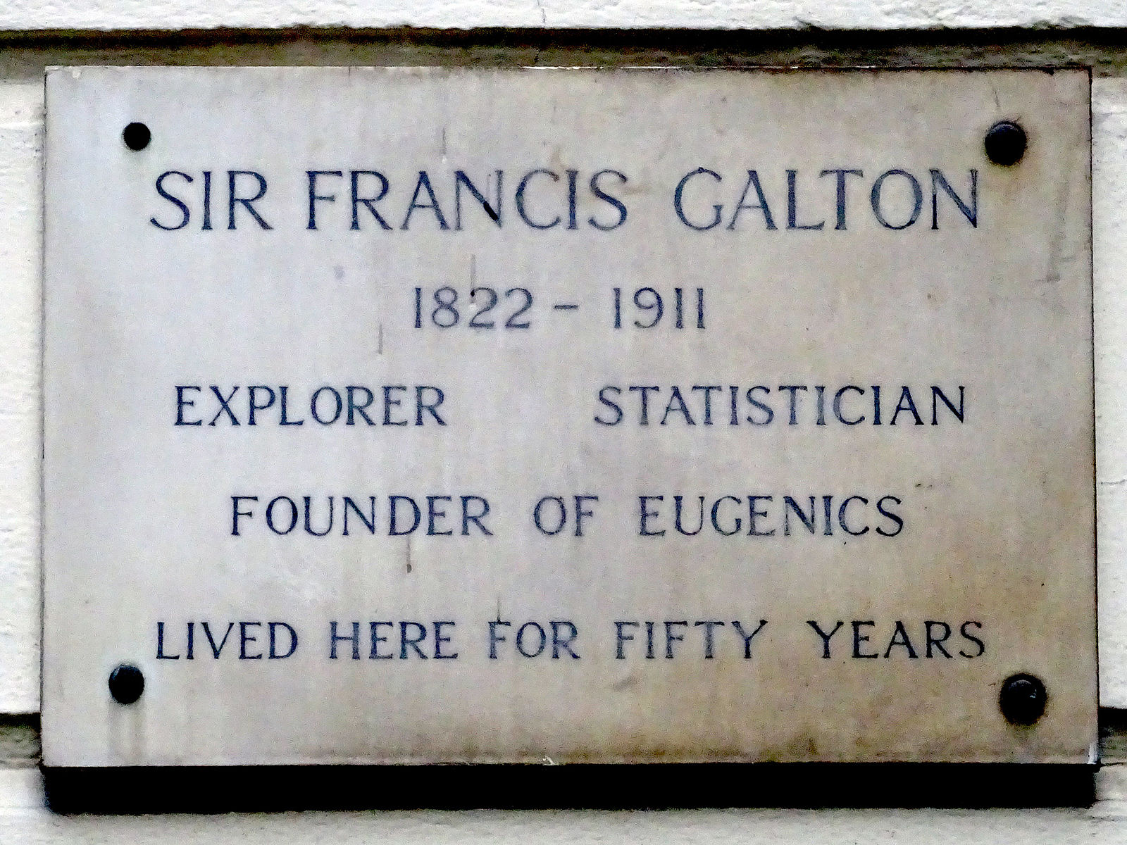 Image of Galton's gravesite listing him as the "founder of eugenics." 