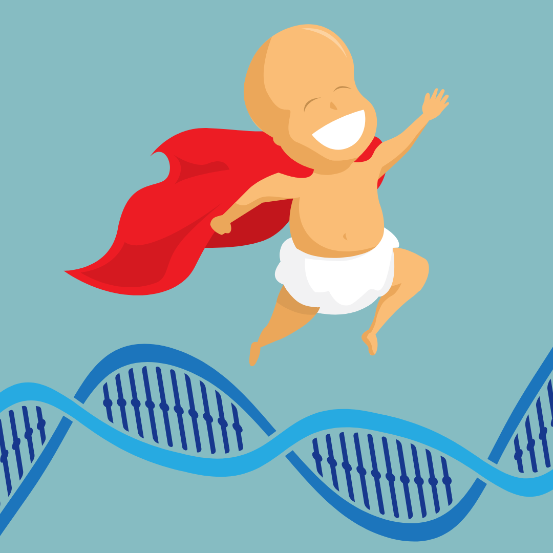 a graphic of a "superbaby"