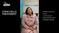 Advertisement for Mex Stem Cell Therapies. Featuring an optimistic patient's testimony, Veronica Garcia M., 28 years old. Eleven years ago, she was diagnosed with lupus and kidney failure. 