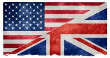 The American and British flag are super imposed and split onto each other. The American flag is on the left, with the British flag on the bottom right.