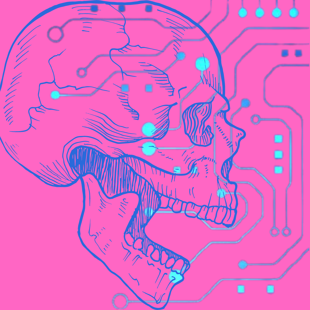 a skull with technology