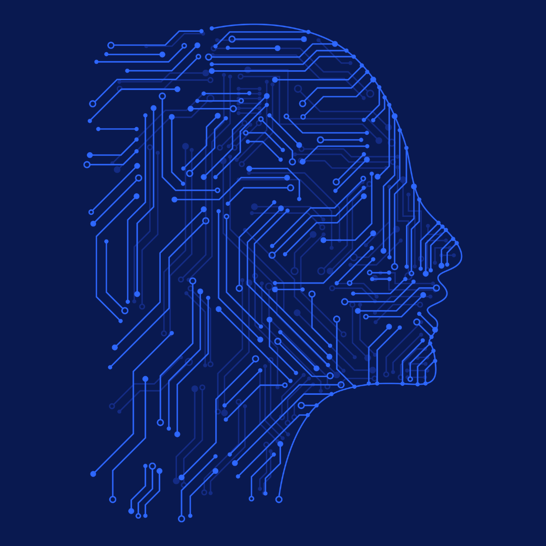 Graphic of human head with circuit board