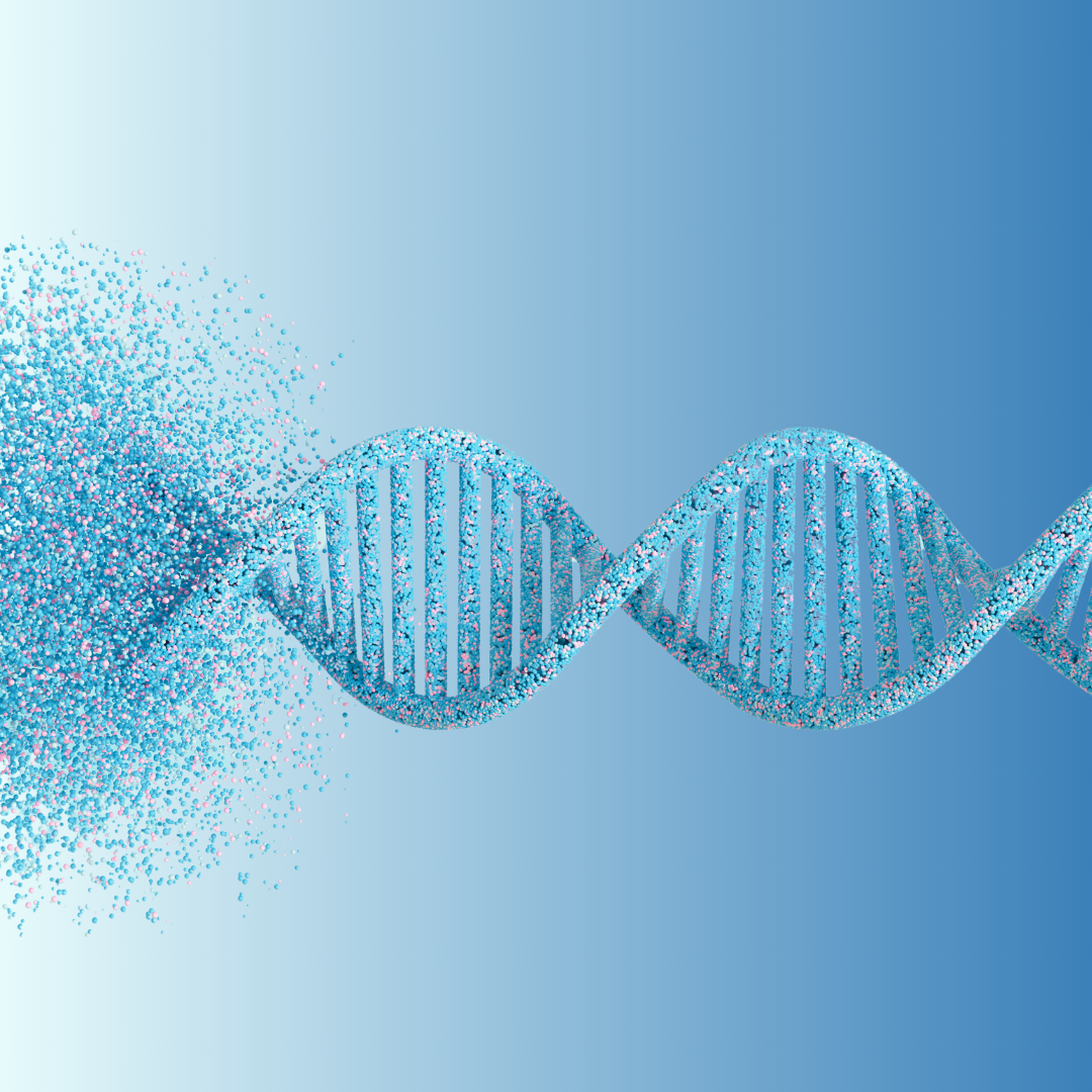 dna dissolving into blue background