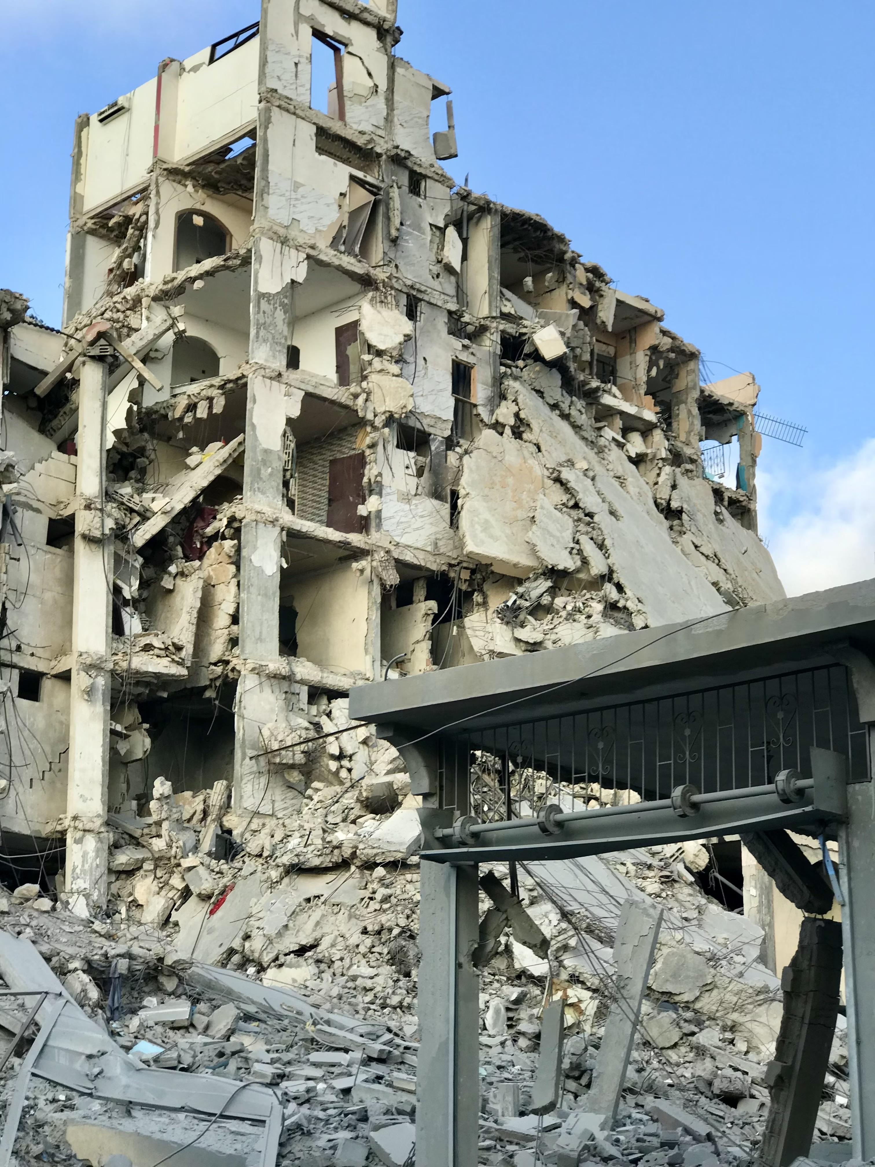 a building with rubble