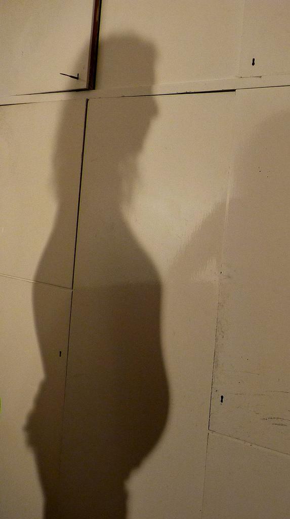 Shadow of a pregnant woman standing.