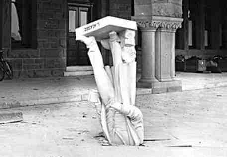 Statue of Agassiz fallen down