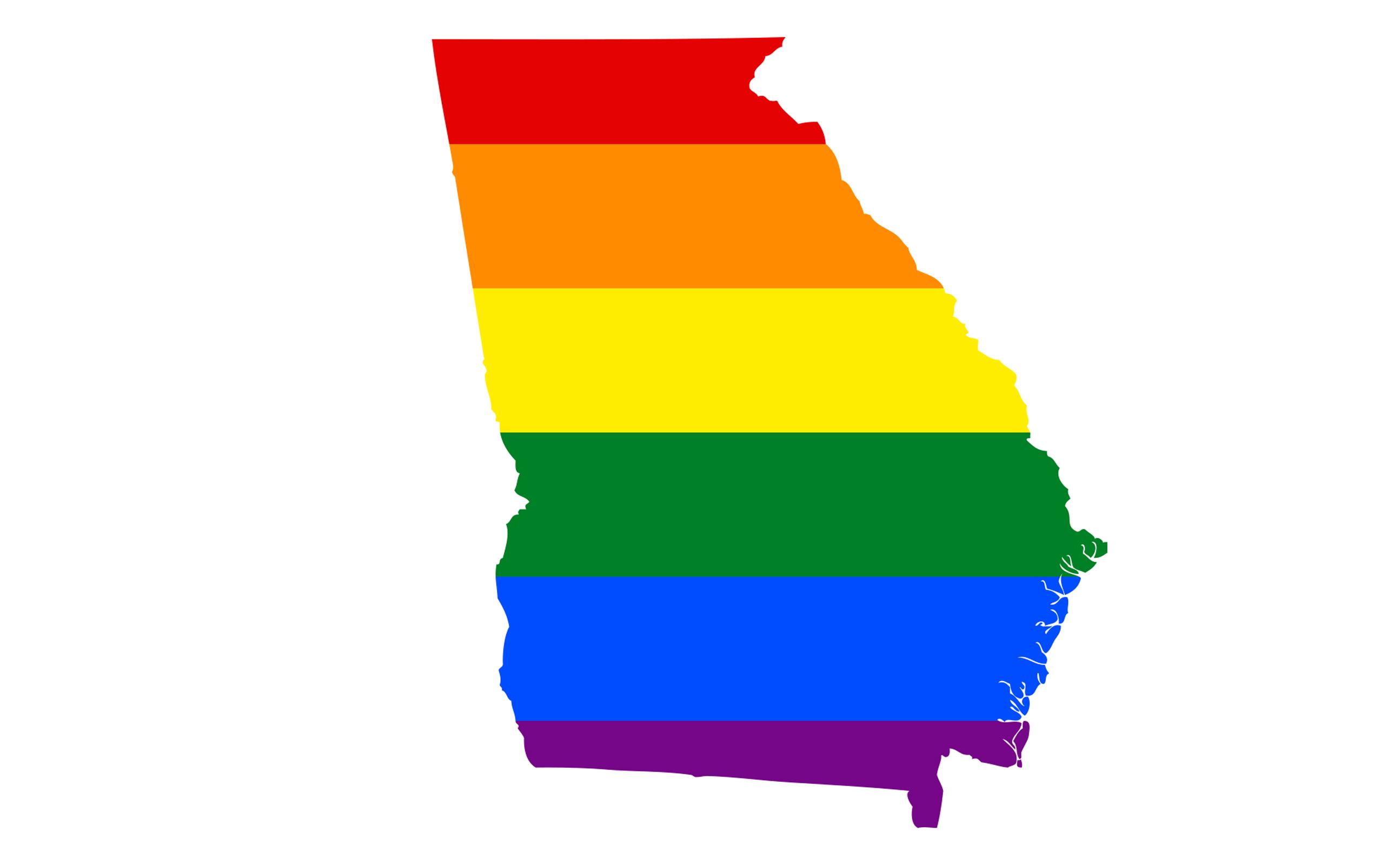 State of Georgia depicted in rainbow colors