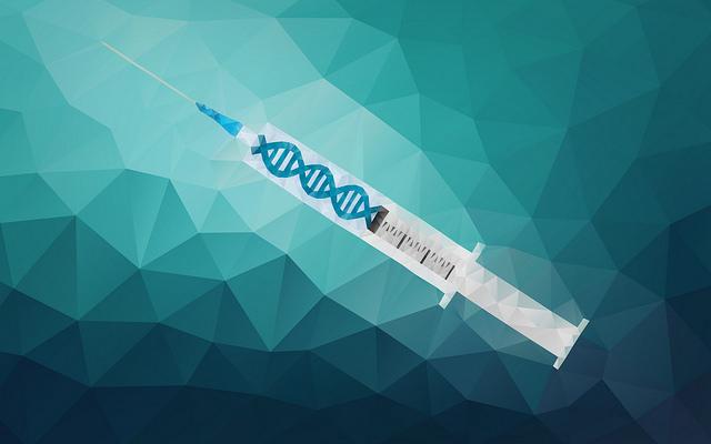 Illustration of a DNA strand inside a syringe