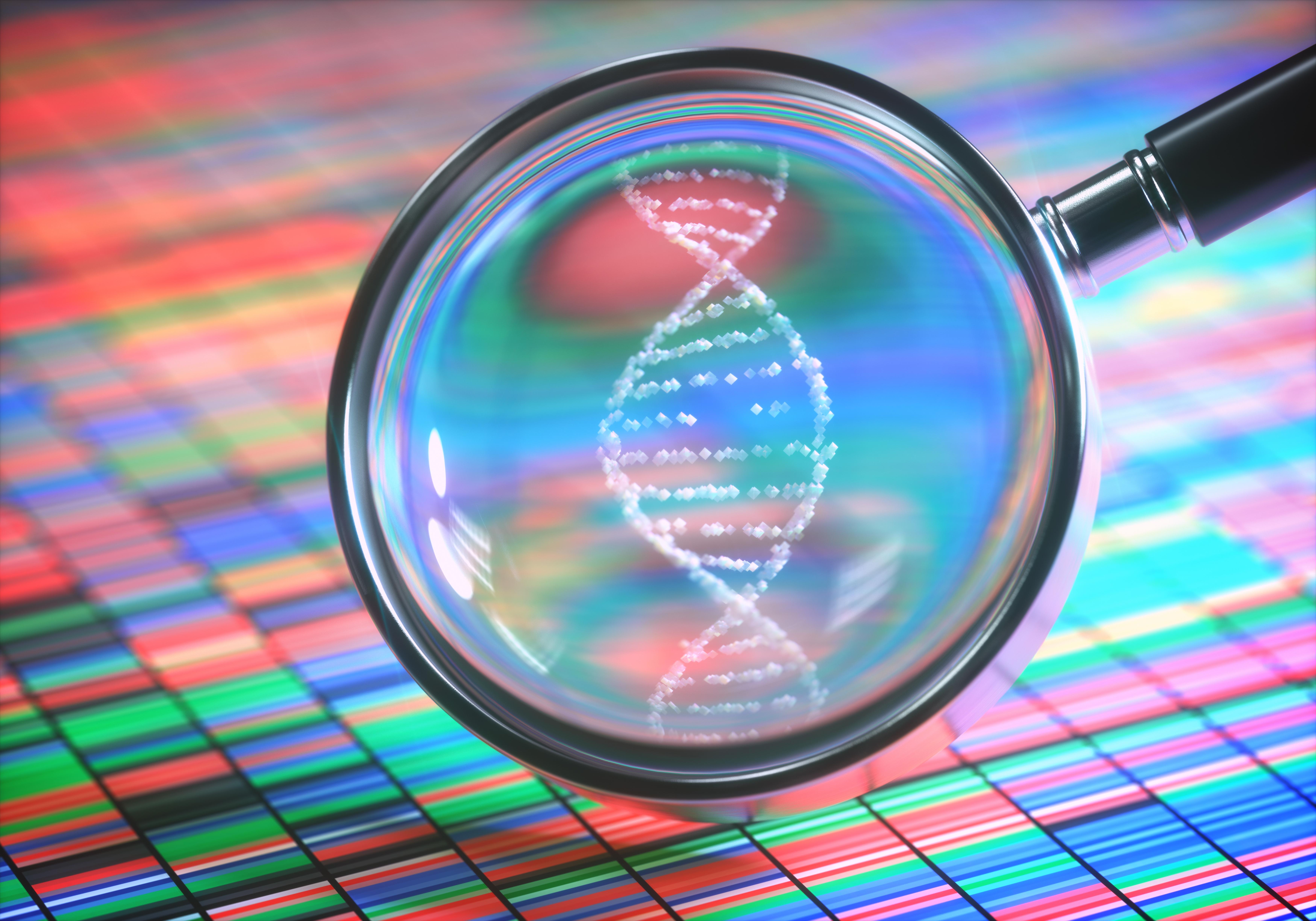 Magnifying glass looking at DNA