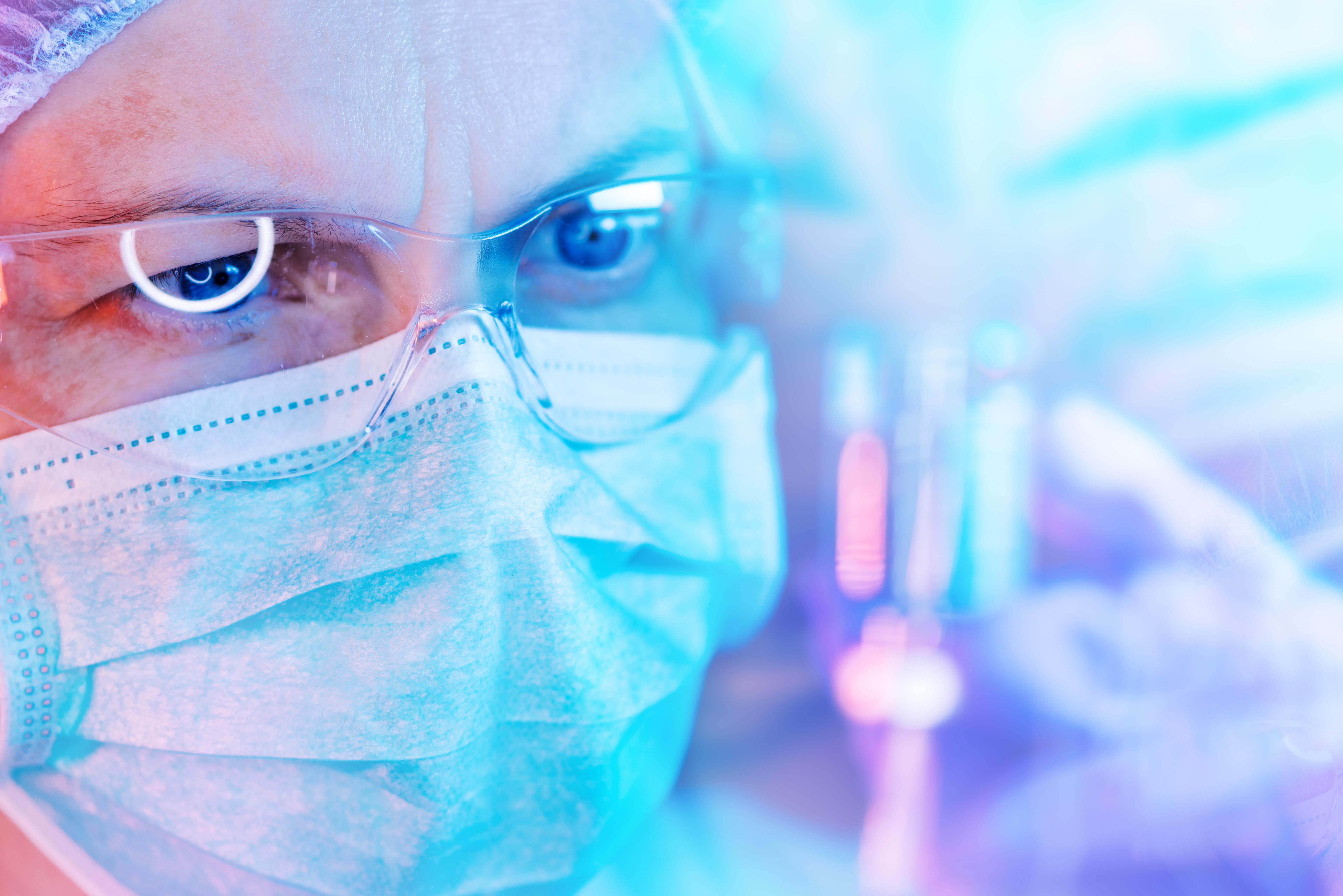 close-up image of researcher in a lab